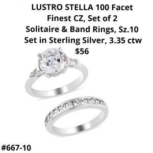 LUSTRO STELLA Finest CZ, 2 pc. set, solitaire & band, Sz.10, 100 facet!